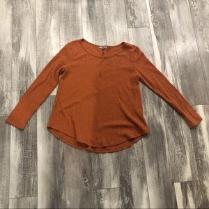 Rust Orange Long Sleeve Waffle Shirt